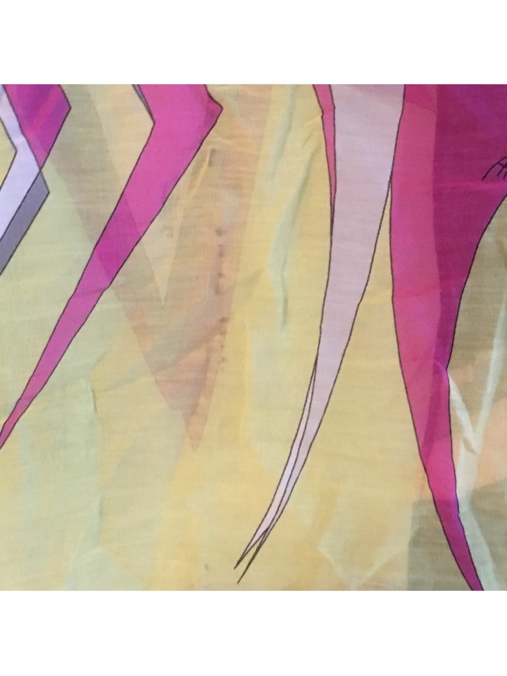 Emilio Pucci Sheer Abstract Printed Ruffle-Sleeve Blouse in Pink, Yellow & Black - Picture 6 of 7